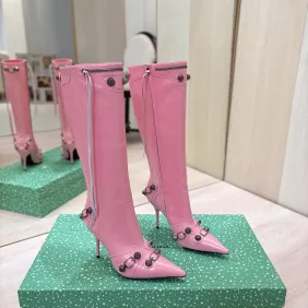 Balenciaga Cagole Studded Pointed‑Toe Over‑The‑Knee Boots 9.5cm Heel #B68387