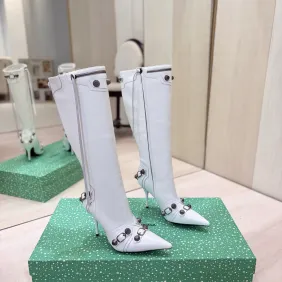 Balenciaga Cagole Studded Pointed‑Toe Over‑The‑Knee Boots 9.5cm Heel #B68388