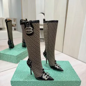 Balenciaga Cagole Studded Pointed‑Toe Over‑The‑Knee Boots 9.5cm Heel #B68391