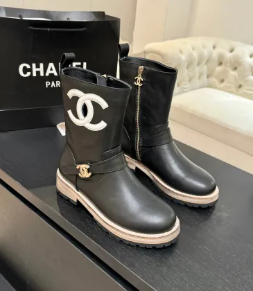 Chanel 26AW Square‑Toe CC Logo Chunky Heel Ankle Boots #B68476