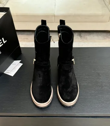 Chanel 26AW Square‑Toe CC Logo Chunky Heel Ankle Boots #B68477
