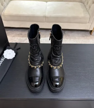 Chanel 26AW Square‑Toe Chain Chunky Heel Combat Boots #B68472