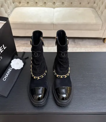 Chanel 26AW Square‑Toe Chain Chunky Heel Combat Boots #B68474