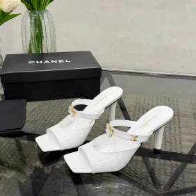 Chanel 2026 Double‑Strap Square‑Toe Heel Slide Sandals #B68496