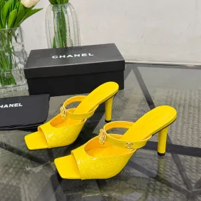Chanel 2026 Double‑Strap Square‑Toe Heel Slide Sandals #B68498