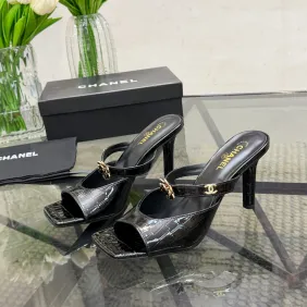 Chanel 2026 Double‑Strap Square‑Toe Heel Slide Sandals #B68499