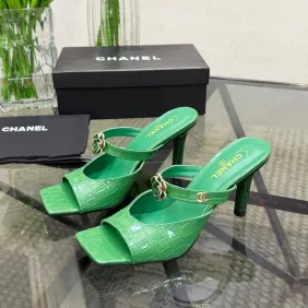 Chanel 2026 Double‑Strap Square‑Toe Heel Slide Sandals #B68500