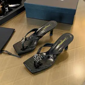 Chanel 2026 Double‑Strap Square‑Toe Heel Slide Sandals #B68501