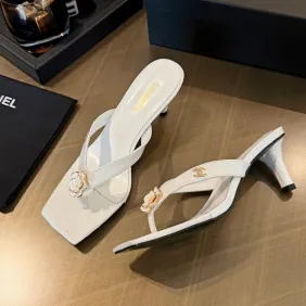 Chanel 2026 Double‑Strap Square‑Toe Heel Slide Sandals #B68502