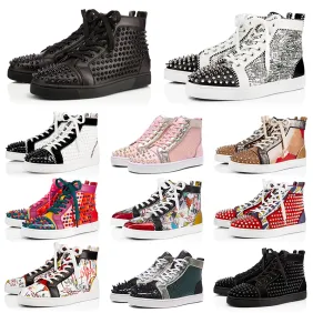 Christian Louboutin designer shoes Studded Spikes triple black red suede leather men women flat bottoms luxury casual shoes fashion Sneakers 36-47 #956071 Christian Louboutin designer shoes Studded Spikes triple black red suede leather men women flat bottoms luxury casual shoes fashion Sneakers 36-47 #956071