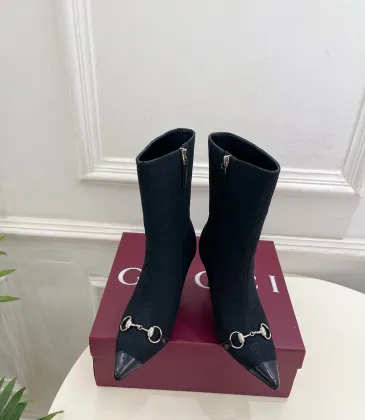 Gucci GG Monogram Pointed‑Toe High‑Heel Ankle Boots 8.5cm Heel #B68357