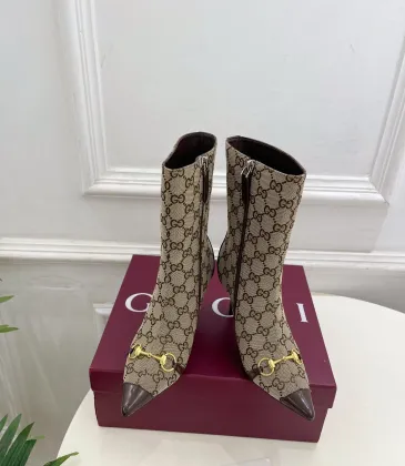 Gucci GG Monogram Pointed‑Toe High‑Heel Ankle Boots 8.5cm Heel #B68360