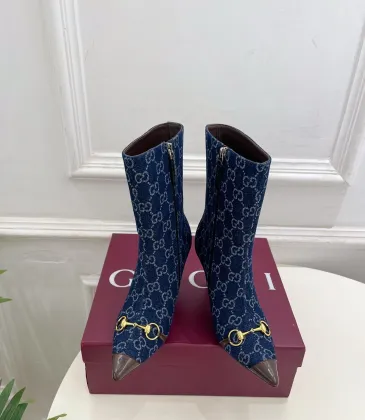 Gucci GG Monogram Pointed‑Toe High‑Heel Ankle Boots 8.5cm Heel #B68361