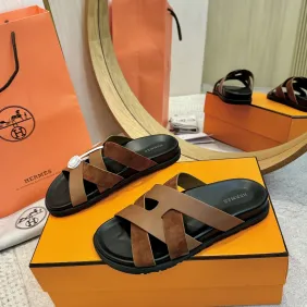 Hermes Chypre Double‑Strap Slide Sandals #B68495