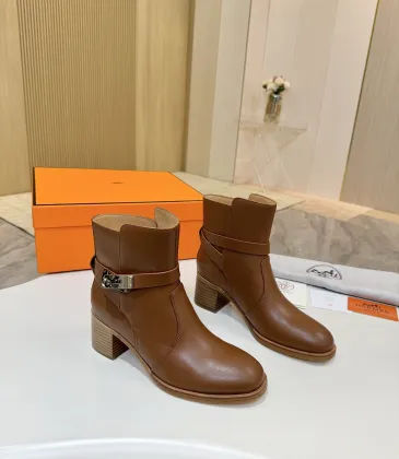 Hermès Leather Kelly Buckle Block‑Heel Ankle Boots 6cm Heel #B68414