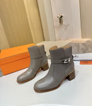 Hermès Leather Kelly Buckle Block‑Heel Ankle Boots 6cm Heel #B68415