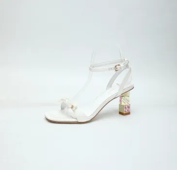 LV Crystal Heel Bow Slingback High‑Heel Sandals 7.5cm Heel #B68512