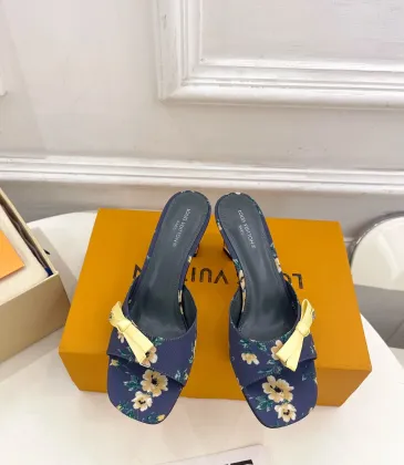 LV CUBE Metal Block Heel Silk Slide Sandals 6.5cm Heel #B68504