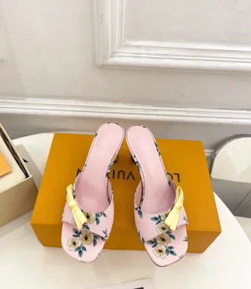 LV CUBE Metal Block Heel Silk Slide Sandals 6.5cm Heel #B68505