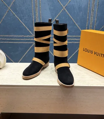 LV Suede Multi‑Buckle Mid‑Calf Rider Boots Flat Sole #B68448