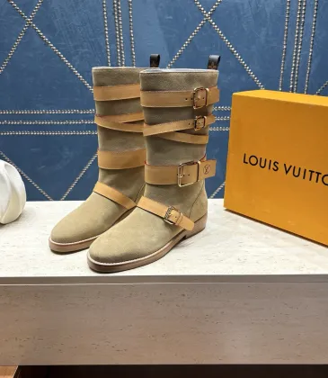 LV Suede Multi‑Buckle Mid‑Calf Rider Boots Flat Sole #B68449