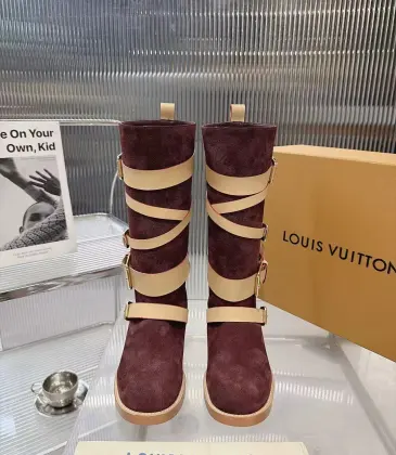 LV Vintage Multi‑Strap Suede Knee‑High Rider Boots Block Heel #B68403