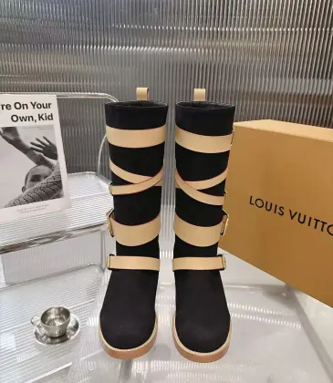 LV Vintage Multi‑Strap Suede Knee‑High Rider Boots Block Heel #B68404