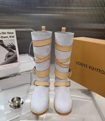 LV Vintage Multi‑Strap Suede Knee‑High Rider Boots Block Heel #B68405