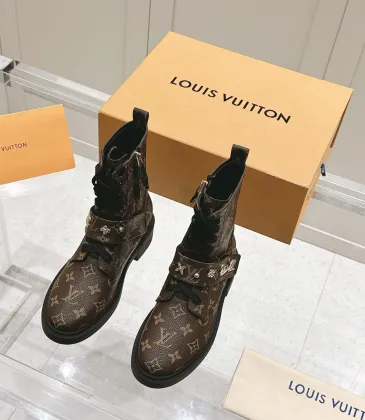 Louis Vuitton Monogram Ankle Boots with Lace-Up, Zipper and Decorative Straps #A54604 Louis Vuitton Monogram Ankle Boots with Lace-Up, Zipper and Decorative Straps #A54604