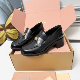 Miu Miu Women's Glossy Leather Chunky Heel Loafers #A66085 Miu Miu Women's Glossy Leather Chunky Heel Loafers #A66085
