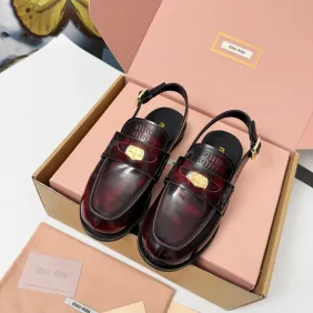 Miu Miu Women's Glossy Leather Slingback Loafer Sandals #A66088 Miu Miu Women's Glossy Leather Slingback Loafer Sandals #A66088