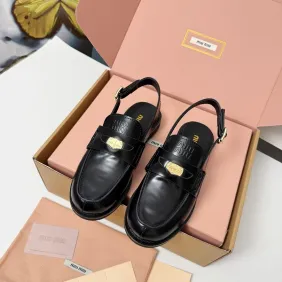 Miu Miu Women's Glossy Leather Slingback Loafer Sandals #A66089 Miu Miu Women's Glossy Leather Slingback Loafer Sandals #A66089