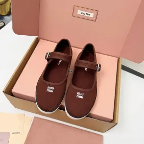 Miu Miu Women's Retro Calfskin Leather Ballet Flats #A66074 Miu Miu Women's Retro Calfskin Leather Ballet Flats #A66074