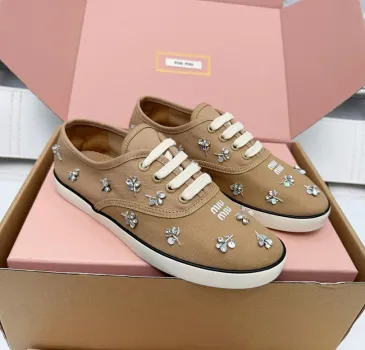 Miu Miu Women's Rhinestone Embroidered Canvas Sneakers #A66082 Miu Miu Women's Rhinestone Embroidered Canvas Sneakers #A66082