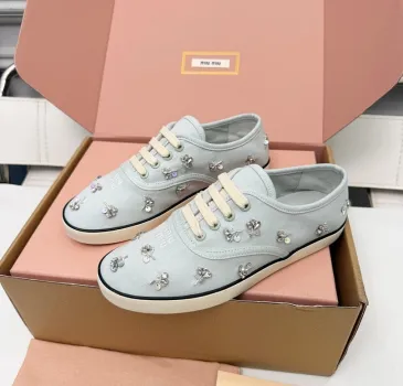 Miu Miu Women's Rhinestone Embroidered Canvas Sneakers #A66083 Miu Miu Women's Rhinestone Embroidered Canvas Sneakers #A66083