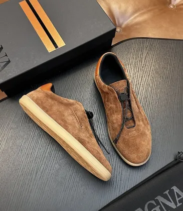 Zegna Men's Triple Stitch Low‑Top Cowhide Suede Sneakers, Multiple Colors #B67513