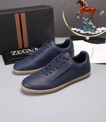 Zegna Men’s Smooth Leather Casual Sneakers, Signature Tone‑on‑Tone Stitching #B67536