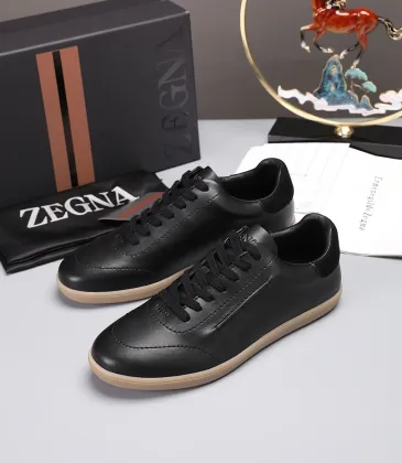 Zegna Men’s Smooth Leather Casual Sneakers, Signature Tone‑on‑Tone Stitching #B67538