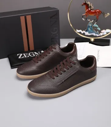 Zegna Men’s Smooth Leather Casual Sneakers, Signature Tone‑on‑Tone Stitching #B67539