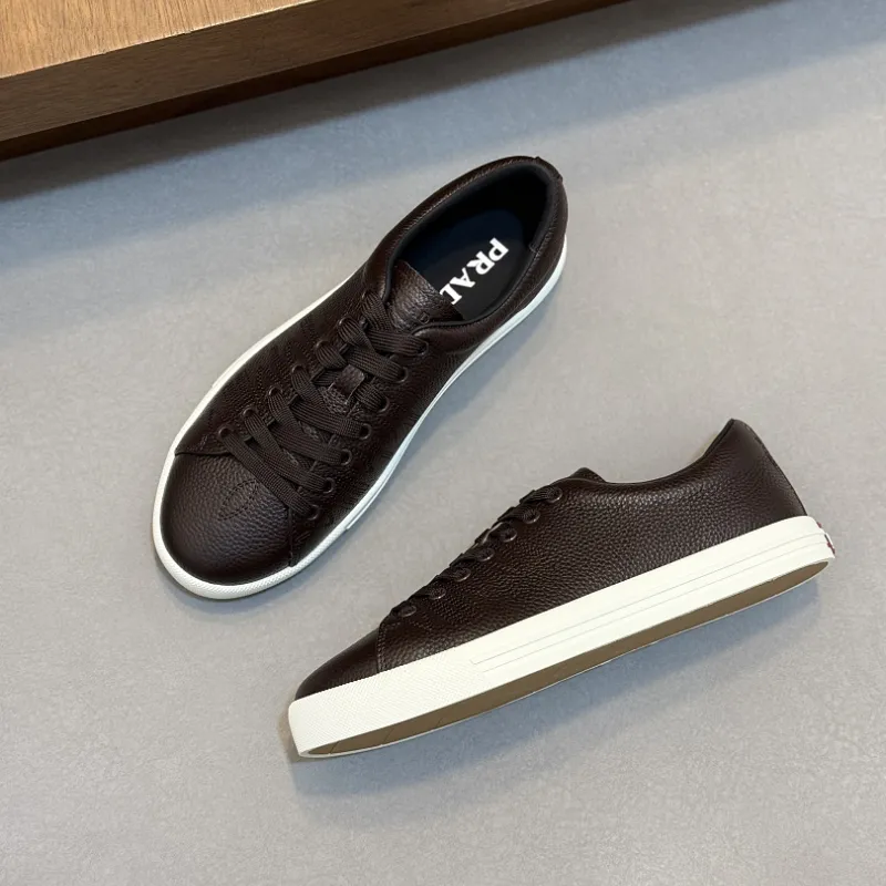 Prada Men's Nappa Leather Casual Sneakers, Western Decorative Stitching, Sheepskin Lining, Soft Rubber Outsole, Multiple Colors Available #B67495