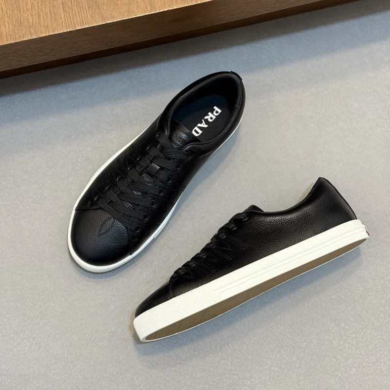 Prada Men's Nappa Leather Casual Sneakers, Western Decorative Stitching, Sheepskin Lining, Soft Rubber Outsole, Multiple Colors Available #B67496
