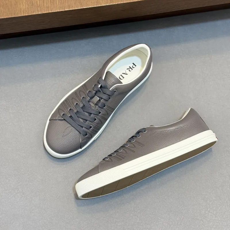Prada Men's Nappa Leather Casual Sneakers, Western Decorative Stitching, Sheepskin Lining, Soft Rubber Outsole, Multiple Colors Available #B67497