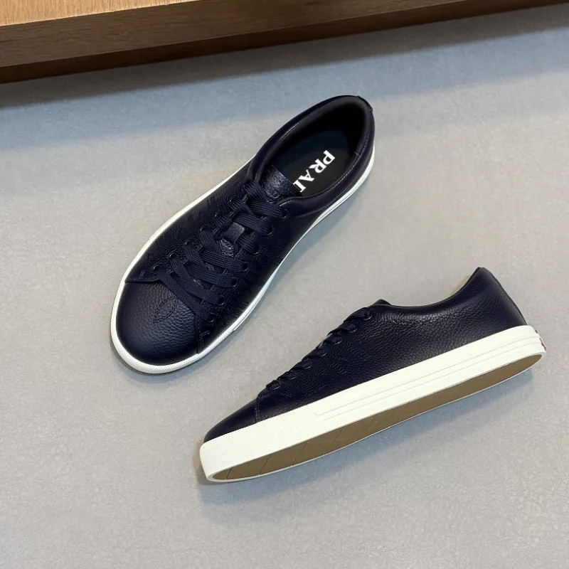 Prada Men's Nappa Leather Casual Sneakers, Western Decorative Stitching, Sheepskin Lining, Soft Rubber Outsole, Multiple Colors Available #B67498
