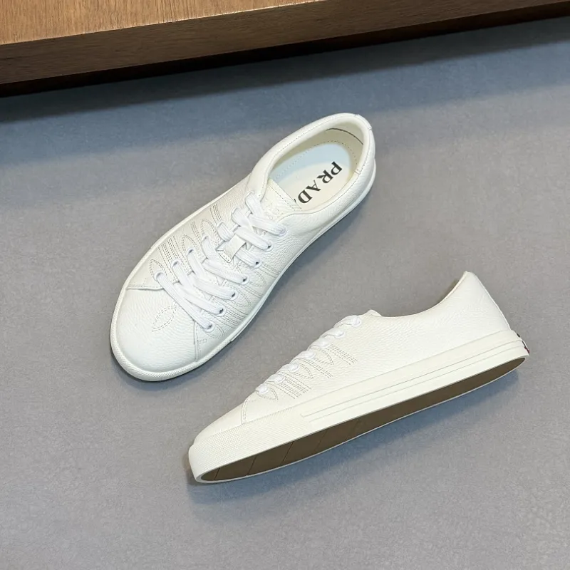 Prada Men's Nappa Leather Casual Sneakers, Western Decorative Stitching, Sheepskin Lining, Soft Rubber Outsole, Multiple Colors Available #B67499