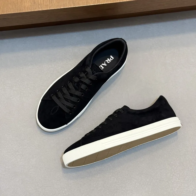 Prada Men's Nappa Leather Casual Sneakers, Western Decorative Stitching, Sheepskin Lining, Soft Rubber Outsole, Multiple Colors Available #B67500