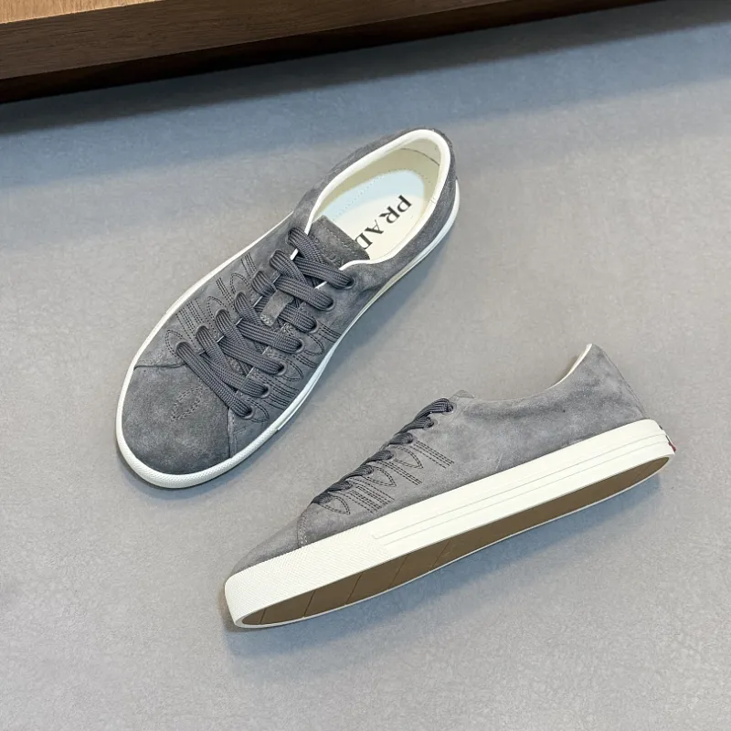 Prada Men's Nappa Leather Casual Sneakers, Western Decorative Stitching, Sheepskin Lining, Soft Rubber Outsole, Multiple Colors Available #B67501