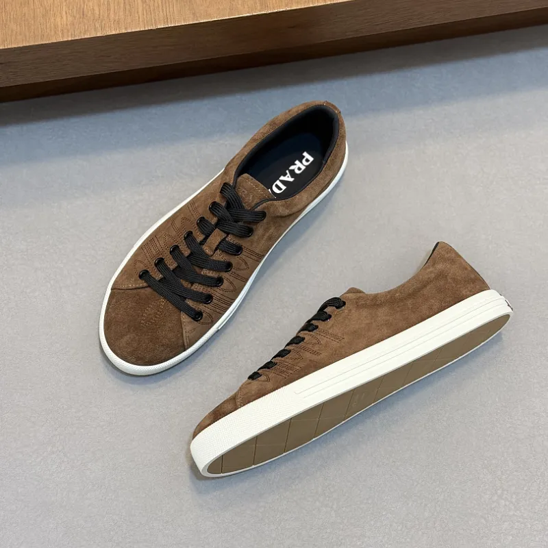 Prada Men's Nappa Leather Casual Sneakers, Western Decorative Stitching, Sheepskin Lining, Soft Rubber Outsole, Multiple Colors Available #B67502