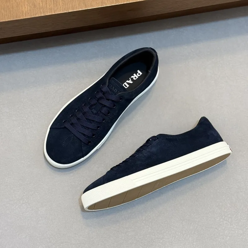 Prada Men's Nappa Leather Casual Sneakers, Western Decorative Stitching, Sheepskin Lining, Soft Rubber Outsole, Multiple Colors Available #B67503