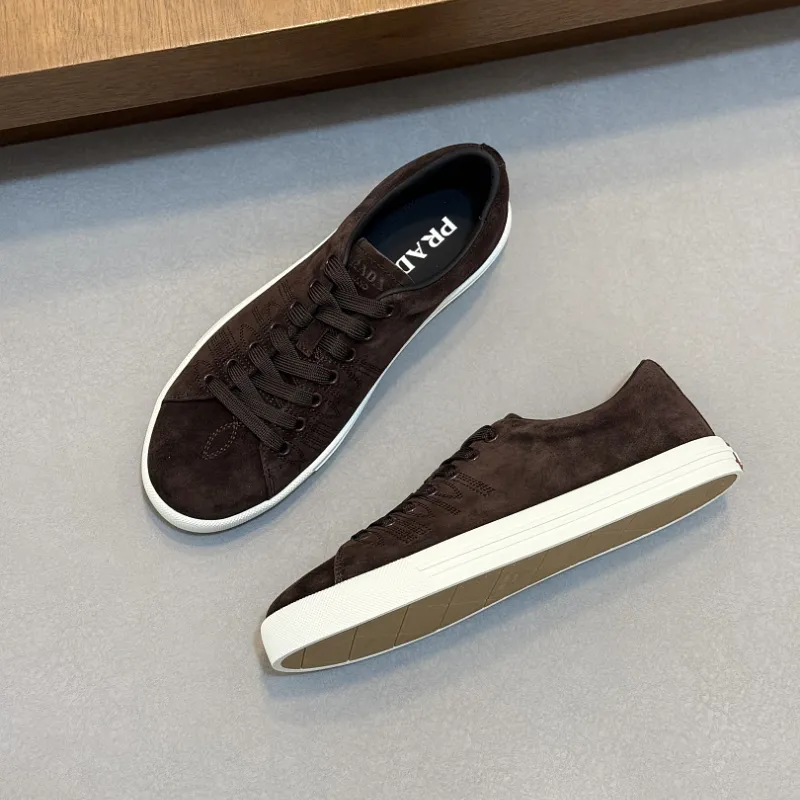 Prada Men's Nappa Leather Casual Sneakers, Western Decorative Stitching, Sheepskin Lining, Soft Rubber Outsole, Multiple Colors Available #B67504