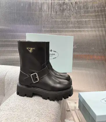Prada Inspired Black Leather Biker Boots With Chunky Platform Sole #A54581 Prada Inspired Black Leather Biker Boots With Chunky Platform Sole #A54581